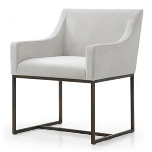 Pemberly Row Modern Velvet Dining Chair in Beige with Antique Brass Legs