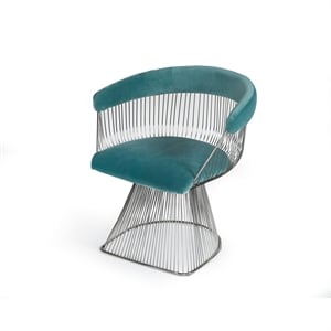 Pemberly Row Windsor Velvet & Steel Dining Chair in Teal Blue