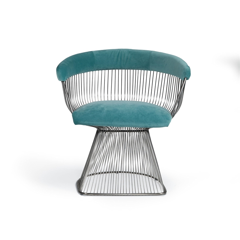 Pemberly Row Windsor Velvet & Steel Dining Chair in Teal Blue