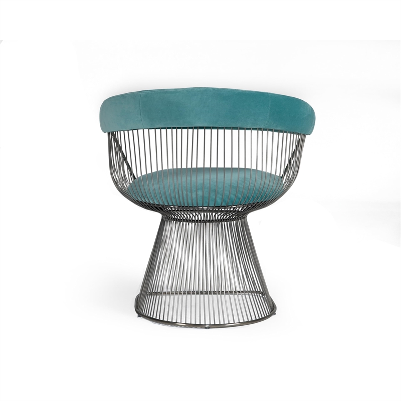 Pemberly Row Windsor Velvet & Steel Dining Chair in Teal Blue