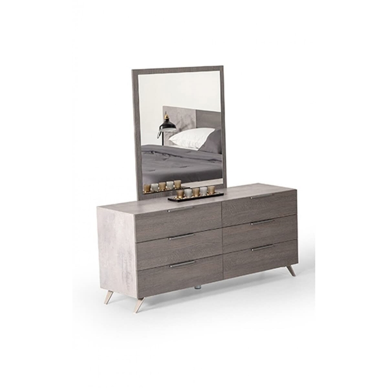 Pemberly Row Modern Rectangular MDF Wood Mirror in Matte Gray