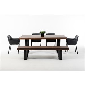 Pemberly Row 3 in Thick Rectangular Wood & Metal Dining Table in Walnut