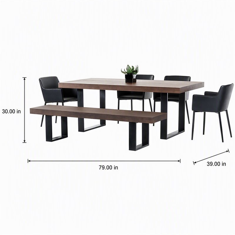 Pemberly Row 3 in Thick Rectangular Wood & Metal Dining Table in Walnut