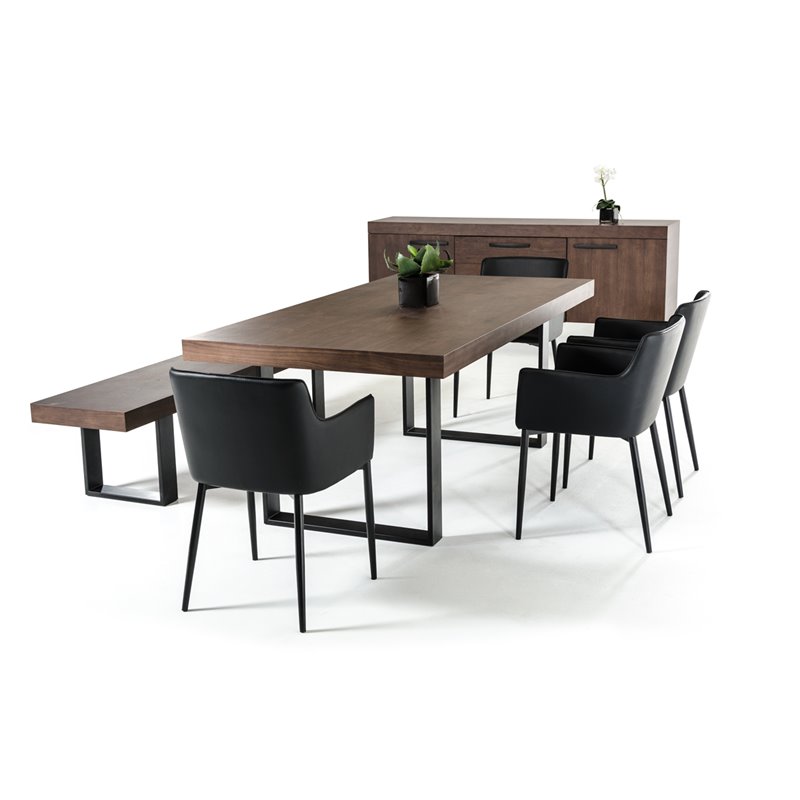 Pemberly Row 3 in Thick Rectangular Wood & Metal Dining Table in Walnut