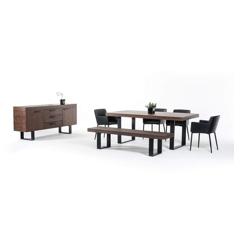 Pemberly Row 3 in Thick Rectangular Wood & Metal Dining Table in Walnut