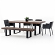 Pemberly Row 3 in Thick Rectangular Wood & Metal Dining Table in Walnut