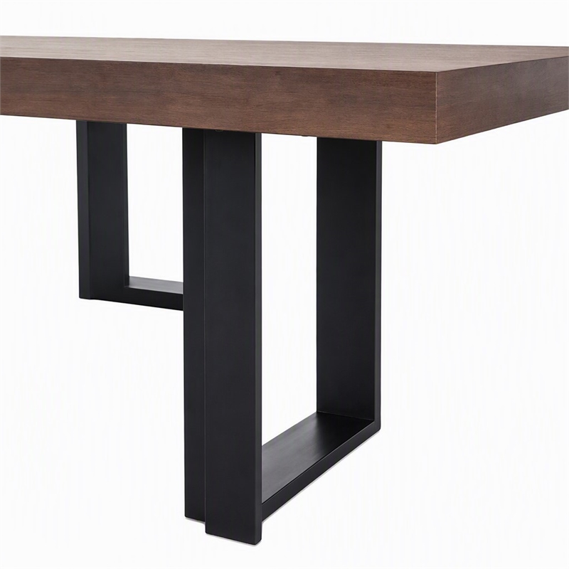 Pemberly Row 3 in Thick Rectangular Wood & Metal Dining Table in Walnut