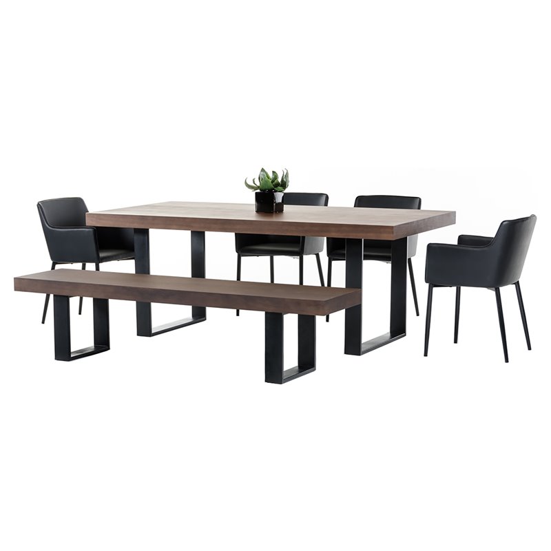 Pemberly Row 3 in Thick Rectangular Wood & Metal Dining Table in Walnut