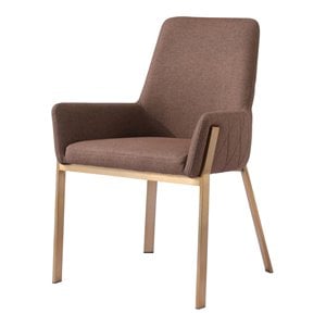 Pemberly Row 18 in Linen Fabric Dining Chair with Steel Frame in Brown and Brass