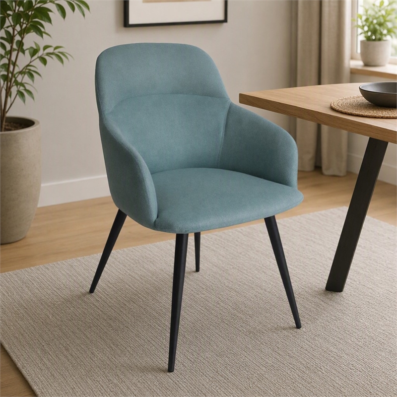 Pemberly Row Modern Teal Linen Dining Chair with Matte Black Metal Legs