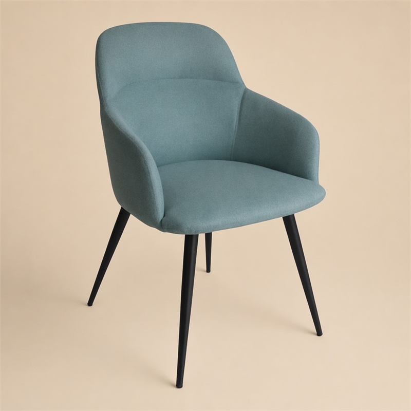 Pemberly Row Modern Teal Linen Dining Chair with Matte Black Metal Legs