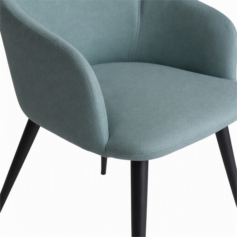 Pemberly Row Modern Teal Linen Dining Chair with Matte Black Metal Legs