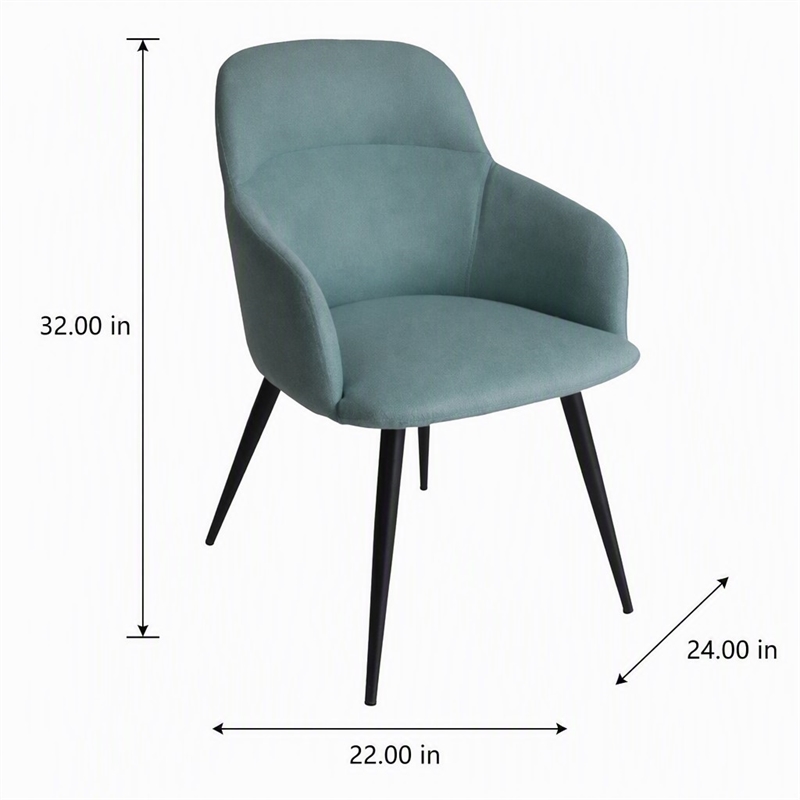 Pemberly Row Modern Teal Linen Dining Chair with Matte Black Metal Legs