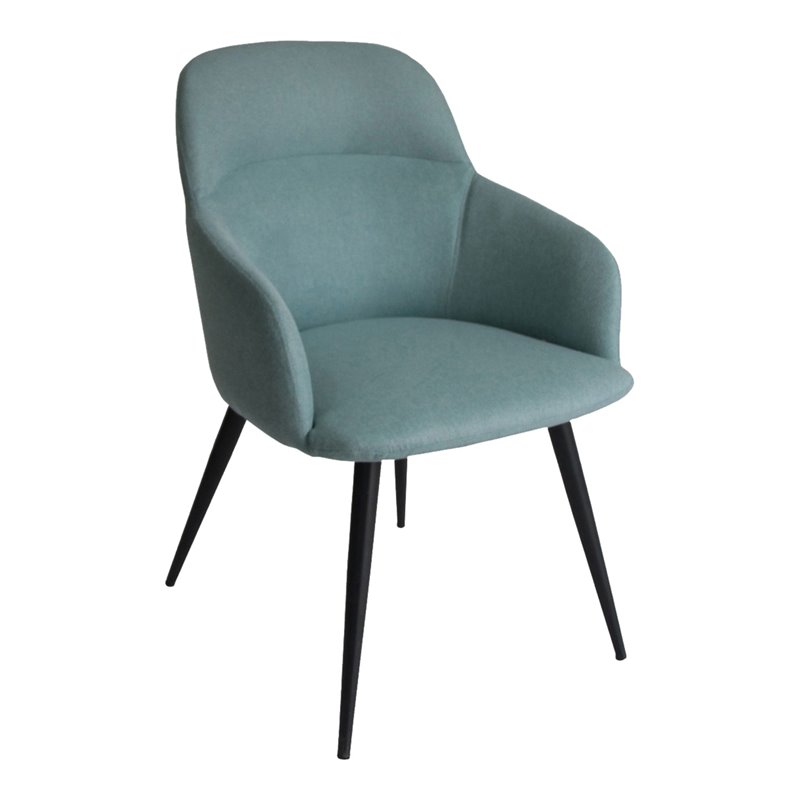 Pemberly Row Modern Teal Linen Dining Chair with Matte Black Metal Legs