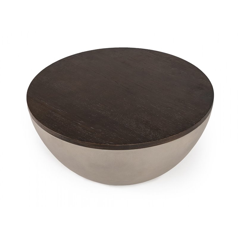 Pemberly Row Modern Round Concrete and Solid Wood Coffee Table Grey/Brown