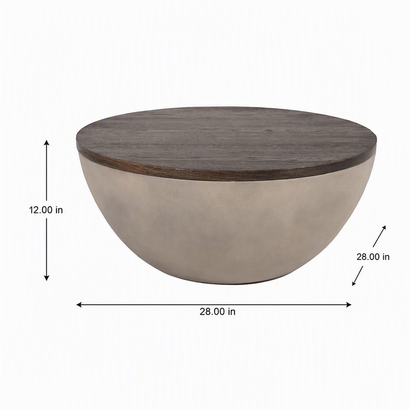 Pemberly Row Modern Round Concrete and Solid Wood Coffee Table Grey/Brown