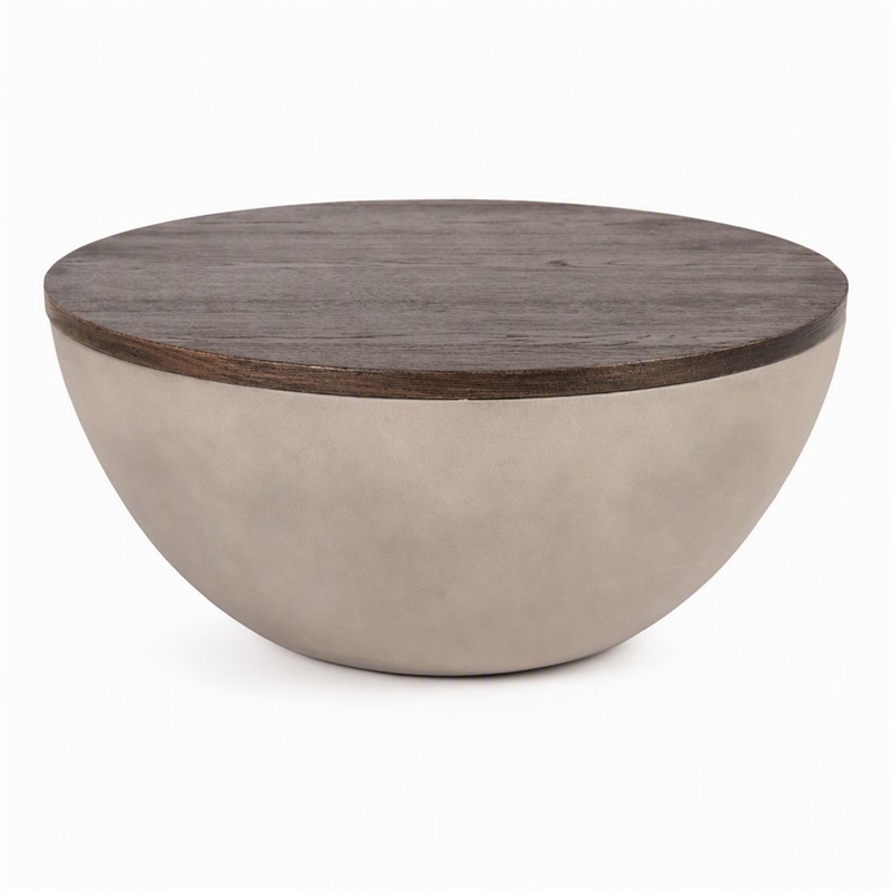 Pemberly Row Modern Round Concrete and Solid Wood Coffee Table Grey/Brown