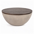 Pemberly Row Modern Round Concrete and Solid Wood Coffee Table Grey/Brown