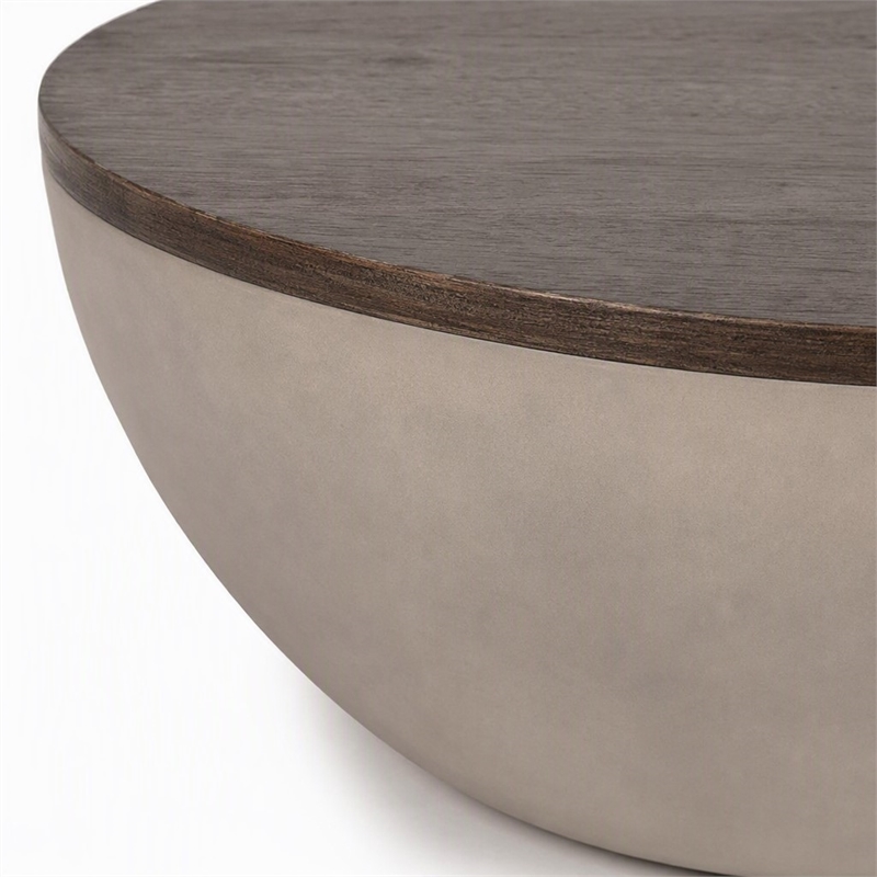 Pemberly Row Modern Round Concrete and Solid Wood Coffee Table Grey/Brown