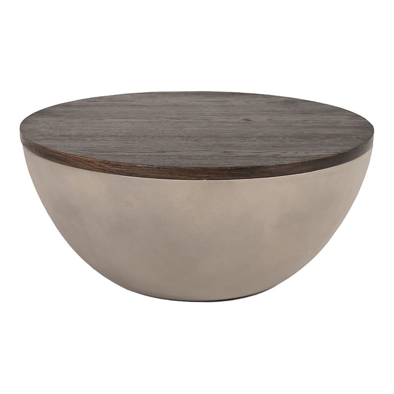 Pemberly Row Modern Round Concrete and Solid Wood Coffee Table Grey/Brown