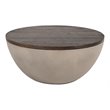 Pemberly Row Modern Round Concrete and Solid Wood Coffee Table Grey/Brown