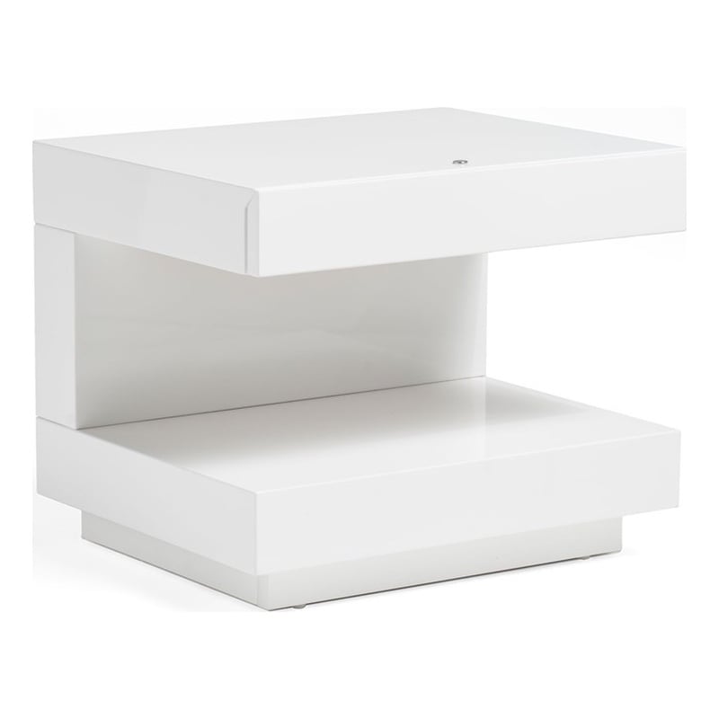 Pemberly Row Modern C-Shaped LED MDF Wood Nightstand in White Finish