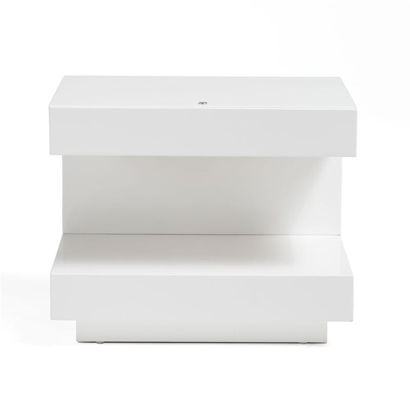 Pemberly Row Modern C-Shaped LED MDF Wood Nightstand in White Finish