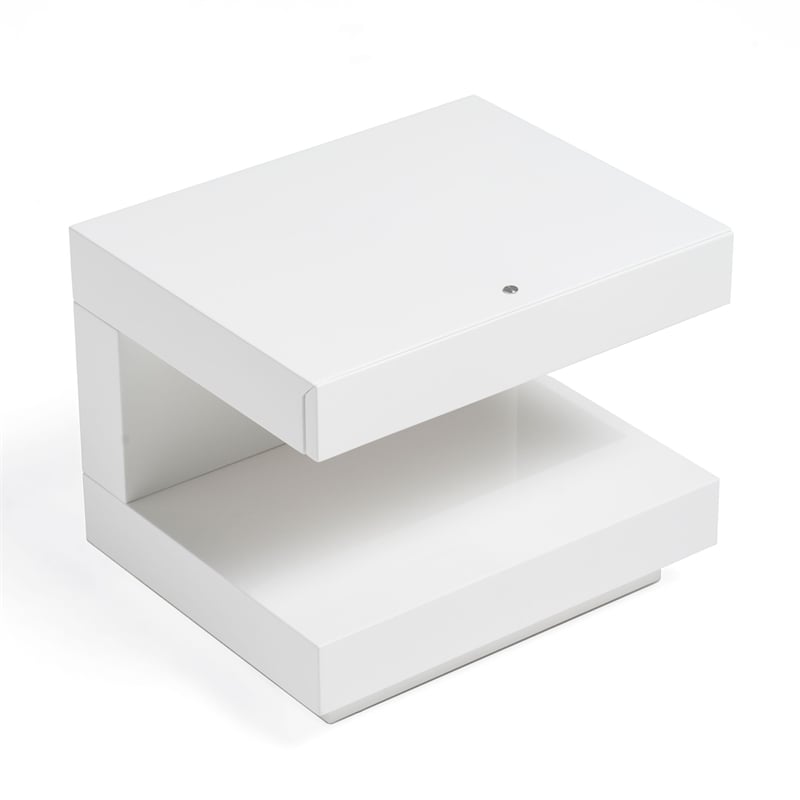 Pemberly Row Modern C-Shaped LED MDF Wood Nightstand in White Finish