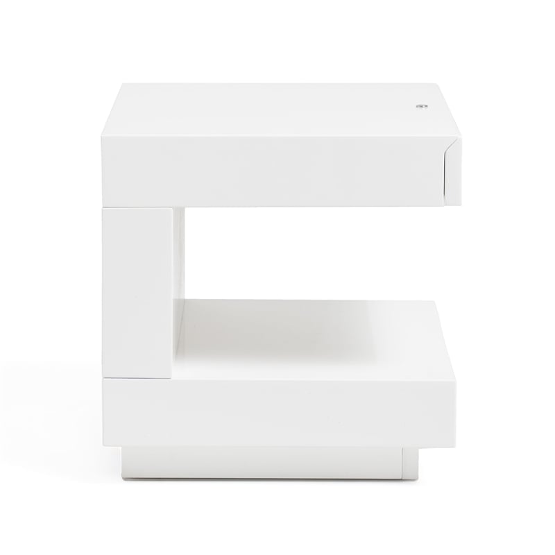 Pemberly Row Modern C-Shaped LED MDF Wood Nightstand in White Finish