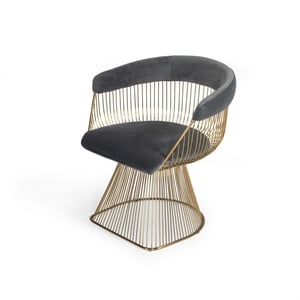 Pemberly Row Velvet Windsor Dining Chair in Gray with Gold Base