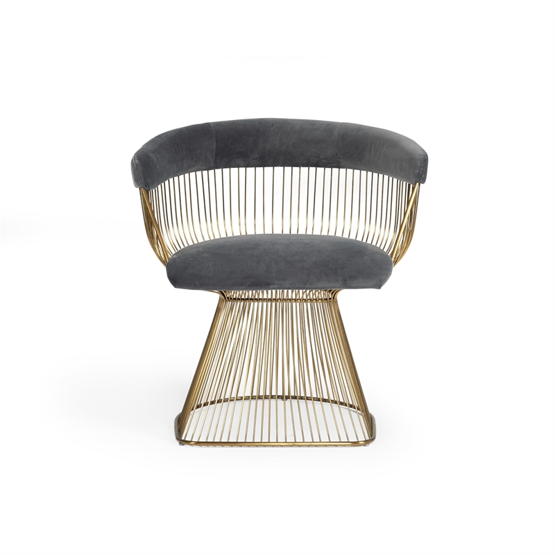 Pemberly Row Velvet Windsor Dining Chair in Gray with Gold Base