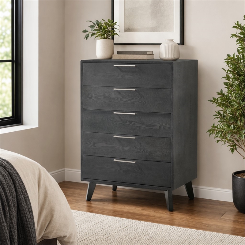 Pemberly Row Modern Veneer Wood and Stainless Steel Chest in Gray