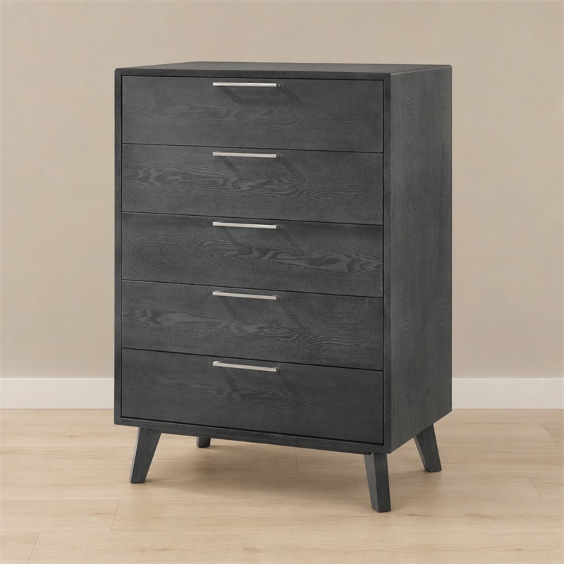 Pemberly Row Modern Veneer Wood and Stainless Steel Chest in Gray