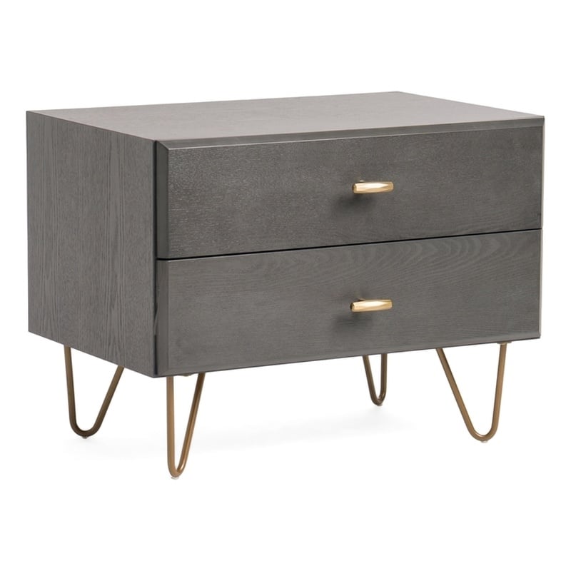 Pemberly Row Modern Nightstand with Veneer Wood and Metal in Gray/Gold
