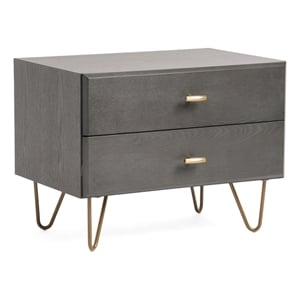 Pemberly Row Modern Nightstand with Veneer Wood and Metal in Gray/Gold