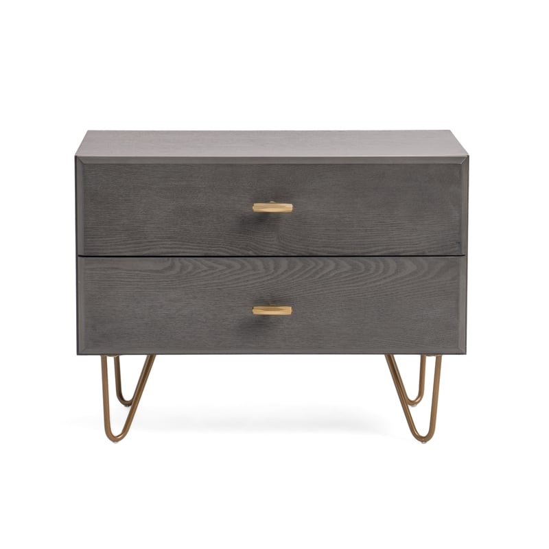 Pemberly Row Modern Nightstand with Veneer Wood and Metal in Gray/Gold
