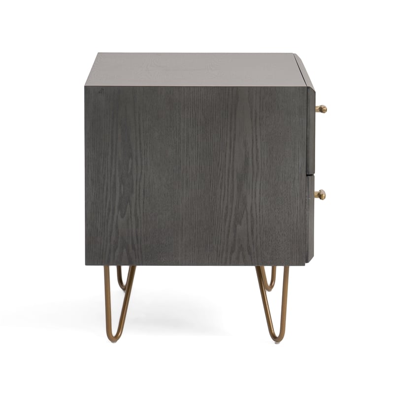 Pemberly Row Modern Nightstand with Veneer Wood and Metal in Gray/Gold