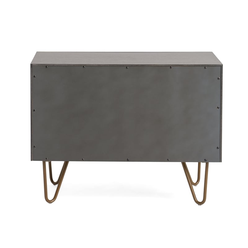 Pemberly Row Modern Nightstand with Veneer Wood and Metal in Gray/Gold