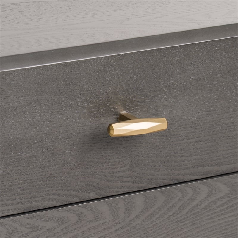 Pemberly Row Modern Nightstand with Veneer Wood and Metal in Gray/Gold