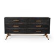 Pemberly Row 6-Drawer Recycled Pine Dresser in Dark Brown/Antique Brass Finish