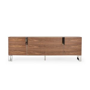 Pemberly Row Walnut 4-Door Wood and Stainless Steel Buffet with Shelves