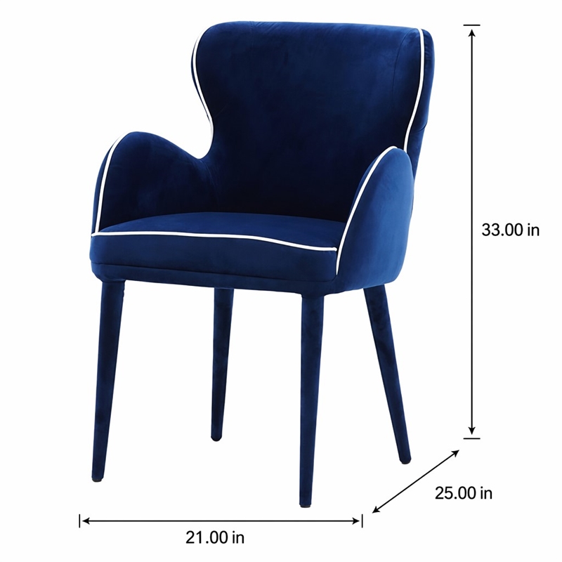 Pemberly Row Wingback Blue Fabric and Metal Dining Chair
