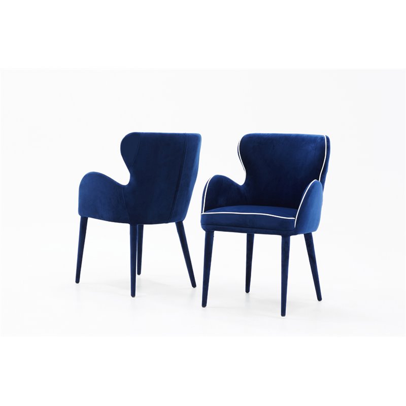 Pemberly Row Wingback Blue Fabric and Metal Dining Chair