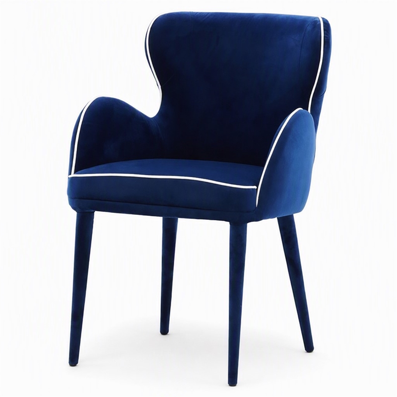 Pemberly Row Wingback Blue Fabric and Metal Dining Chair