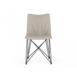 Pemberly Row Set of 2 Faux Leather Dining Chairs with Metal Base in Gray