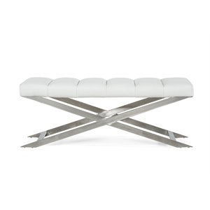 Pemberly Row Xane 18.5&quot Faux Leather Bench with Stainless Steel Frame in White