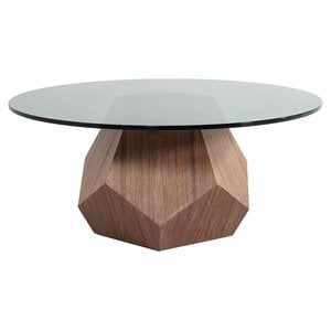 Pemberly Row Rackham 35&quot Mid-Century Glass Coffee Table in Walnut