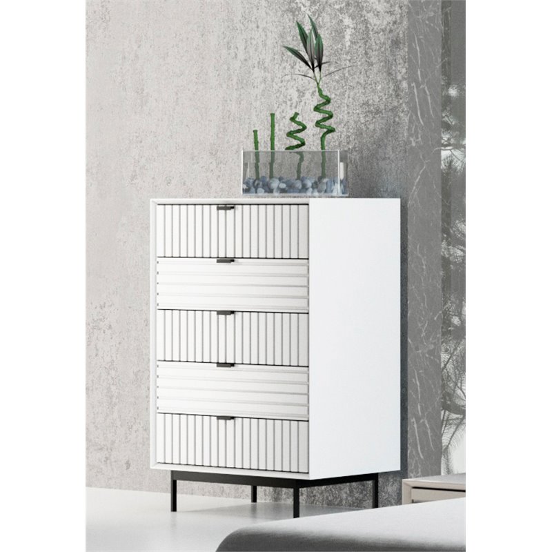 Pemberly Row Valencia Contemporary 5-Drawer Wood Chest in White and Black