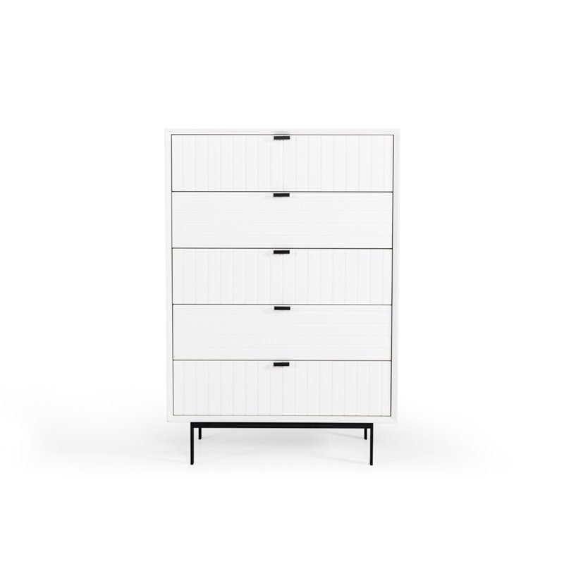Pemberly Row Valencia Contemporary 5-Drawer Wood Chest in White and Black