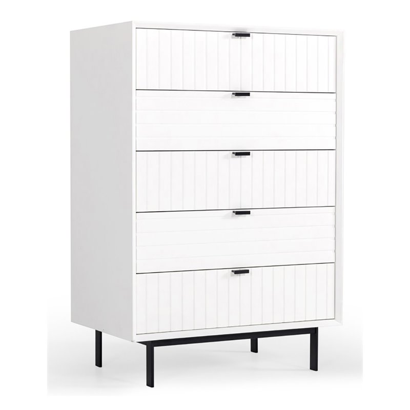 Pemberly Row Valencia Contemporary 5-Drawer Wood Chest in White and Black